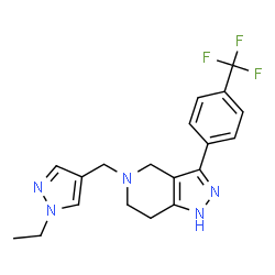 ChemSpider 2D Image | 5-[(1-Ethyl-1H-pyrazol-4-yl)methyl]-3-[4-(trifluoromethyl)phenyl]-4,5,6,7-tetrahydro-1H-pyrazolo[4,3-c]pyridine | C19H20F3N5