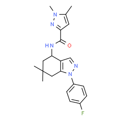ChemSpider 2D Image | N-[1-(4-Fluorophenyl)-6,6-dimethyl-4,5,6,7-tetrahydro-1H-indazol-4-yl]-1,5-dimethyl-1H-pyrazole-3-carboxamide | C21H24FN5O