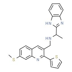 ChemSpider 2D Image | 1-(1H-Benzimidazol-2-yl)-N-{[7-(methylsulfanyl)-2-(2-thienyl)-3-quinolinyl]methyl}ethanamine | C24H22N4S2