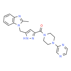 ChemSpider 2D Image | {5-[(2-Methyl-1H-benzimidazol-1-yl)methyl]-1H-pyrazol-3-yl}[4-(2-pyrazinyl)-1-piperazinyl]methanone | C21H22N8O