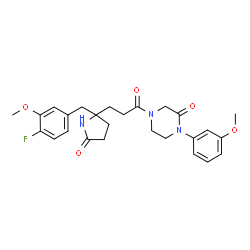 ChemSpider 2D Image | 4-{3-[2-(4-Fluoro-3-methoxybenzyl)-5-oxo-2-pyrrolidinyl]propanoyl}-1-(3-methoxyphenyl)-2-piperazinone | C26H30FN3O5