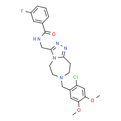 ChemSpider 2D Image | N-{[7-(2-Chloro-4,5-dimethoxybenzyl)-6,7,8,9-tetrahydro-5H-[1,2,4]triazolo[4,3-d][1,4]diazepin-3-yl]methyl}-3-fluorobenzamide | C23H25ClFN5O3