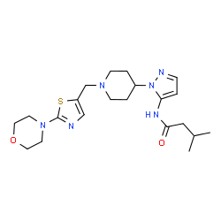 ChemSpider 2D Image | 3-Methyl-N-[1-(1-{[2-(4-morpholinyl)-1,3-thiazol-5-yl]methyl}-4-piperidinyl)-1H-pyrazol-5-yl]butanamide | C21H32N6O2S