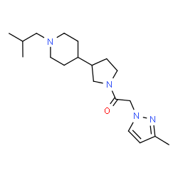 ChemSpider 2D Image | 1-[3-(1-Isobutyl-4-piperidinyl)-1-pyrrolidinyl]-2-(3-methyl-1H-pyrazol-1-yl)ethanone | C19H32N4O
