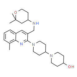 ChemSpider 2D Image | 1'-(3-{[(2,2-Dimethyltetrahydro-2H-pyran-4-yl)amino]methyl}-8-methyl-2-quinolinyl)-1,4'-bipiperidin-4-ol | C28H42N4O2