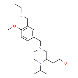 ChemSpider 2D Image | 2-{4-[3-(Ethoxymethyl)-4-methoxybenzyl]-1-isopropyl-2-piperazinyl}ethanol | C20H34N2O3
