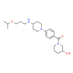 ChemSpider 2D Image | (3-Hydroxy-1-piperidinyl)(4-{4-[(3-isopropoxypropyl)amino]-1-piperidinyl}phenyl)methanone | C23H37N3O3
