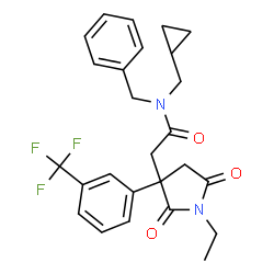 ChemSpider 2D Image | N-Benzyl-N-(cyclopropylmethyl)-2-{1-ethyl-2,5-dioxo-3-[3-(trifluoromethyl)phenyl]-3-pyrrolidinyl}acetamide | C26H27F3N2O3