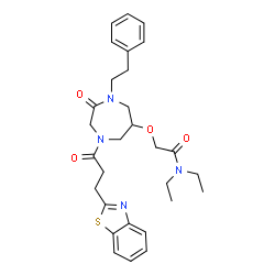 ChemSpider 2D Image | 2-({4-[3-(1,3-Benzothiazol-2-yl)propanoyl]-2-oxo-1-(2-phenylethyl)-1,4-diazepan-6-yl}oxy)-N,N-diethylacetamide | C29H36N4O4S