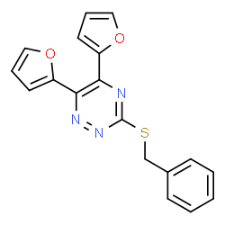 ChemSpider 2D Image | 3-(Benzylsulfanyl)-5,6-di(2-furyl)-1,2,4-triazine | C18H13N3O2S