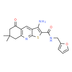 ChemSpider 2D Image | 3-Amino-N-(2-furylmethyl)-7,7-dimethyl-5-oxo-5,6,7,8-tetrahydrothieno[2,3-b]quinoline-2-carboxamide | C19H19N3O3S