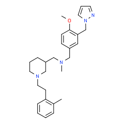 ChemSpider 2D Image | 1-[4-Methoxy-3-(1H-pyrazol-1-ylmethyl)phenyl]-N-methyl-N-({1-[2-(2-methylphenyl)ethyl]-3-piperidinyl}methyl)methanamine | C28H38N4O