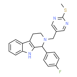 ChemSpider 2D Image | 1-(4-Fluorophenyl)-2-{[2-(methylsulfanyl)-5-pyrimidinyl]methyl}-2,3,4,9-tetrahydro-1H-beta-carboline | C23H21FN4S