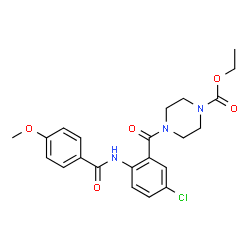 ChemSpider 2D Image | Ethyl 4-{5-chloro-2-[(4-methoxybenzoyl)amino]benzoyl}-1-piperazinecarboxylate | C22H24ClN3O5