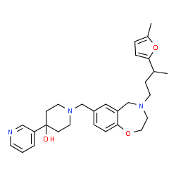 ChemSpider 2D Image | 1-({4-[3-(5-Methyl-2-furyl)butyl]-2,3,4,5-tetrahydro-1,4-benzoxazepin-7-yl}methyl)-4-(3-pyridinyl)-4-piperidinol | C29H37N3O3