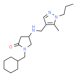 ChemSpider 2D Image | 1-(Cyclohexylmethyl)-4-{[(5-methyl-1-propyl-1H-pyrazol-4-yl)methyl]amino}-2-pyrrolidinone | C19H32N4O