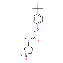 ChemSpider 2D Image | N-(1,1-Dioxidotetrahydro-3-thiophenyl)-N-methyl-2-[4-(2-methyl-2-propanyl)phenoxy]acetamide | C17H25NO4S