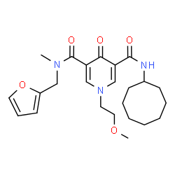 ChemSpider 2D Image | N'-Cyclooctyl-N-(2-furylmethyl)-1-(2-methoxyethyl)-N-methyl-4-oxo-1,4-dihydro-3,5-pyridinedicarboxamide | C24H33N3O5
