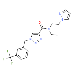 ChemSpider 2D Image | N-Ethyl-N-[2-(1H-pyrazol-1-yl)ethyl]-1-[3-(trifluoromethyl)benzyl]-1H-1,2,3-triazole-4-carboxamide | C18H19F3N6O