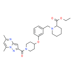 ChemSpider 2D Image | Ethyl 1-[3-({1-[(5,7-dimethylpyrazolo[1,5-a]pyrimidin-2-yl)carbonyl]-4-piperidinyl}oxy)benzyl]-2-piperidinecarboxylate | C29H37N5O4