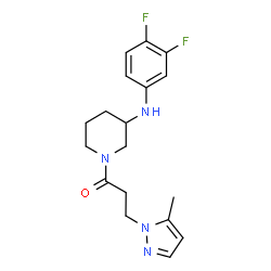 ChemSpider 2D Image | 1-{3-[(3,4-Difluorophenyl)amino]-1-piperidinyl}-3-(5-methyl-1H-pyrazol-1-yl)-1-propanone | C18H22F2N4O