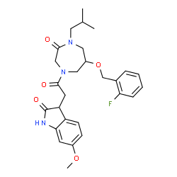 ChemSpider 2D Image | 3-(2-{6-[(2-Fluorobenzyl)oxy]-4-isobutyl-3-oxo-1,4-diazepan-1-yl}-2-oxoethyl)-6-methoxy-1,3-dihydro-2H-indol-2-one | C27H32FN3O5