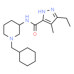 ChemSpider 2D Image | N-[1-(Cyclohexylmethyl)-3-piperidinyl]-3-ethyl-4-methyl-1H-pyrazole-5-carboxamide | C19H32N4O