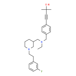 ChemSpider 2D Image | 4-(4-{[Ethyl({1-[2-(3-fluorophenyl)ethyl]-3-piperidinyl}methyl)amino]methyl}phenyl)-2-methyl-3-butyn-2-ol | C28H37FN2O