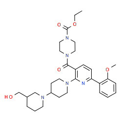 ChemSpider 2D Image | Ethyl 4-({2-[3-(hydroxymethyl)-1,4'-bipiperidin-1'-yl]-6-(2-methoxyphenyl)-3-pyridinyl}carbonyl)-1-piperazinecarboxylate | C31H43N5O5