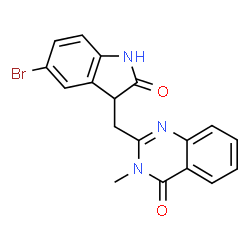 ChemSpider 2D Image | 2-[(5-Bromo-2-oxo-2,3-dihydro-1H-indol-3-yl)methyl]-3-methyl-4(3H)-quinazolinone | C18H14BrN3O2