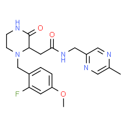 ChemSpider 2D Image | 2-[1-(2-Fluoro-4-methoxybenzyl)-3-oxo-2-piperazinyl]-N-[(5-methyl-2-pyrazinyl)methyl]acetamide | C20H24FN5O3