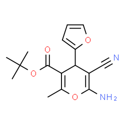 ChemSpider 2D Image | tert-butyl 6-amino-5-cyano-4-(2-furyl)-2-methyl-4H-pyran-3-carboxylate | C16H18N2O4