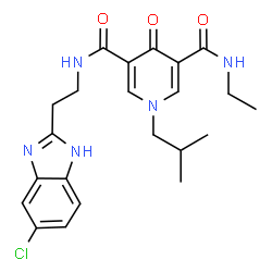 ChemSpider 2D Image | N-[2-(5-Chloro-1H-benzimidazol-2-yl)ethyl]-N'-ethyl-1-isobutyl-4-oxo-1,4-dihydro-3,5-pyridinedicarboxamide | C22H26ClN5O3