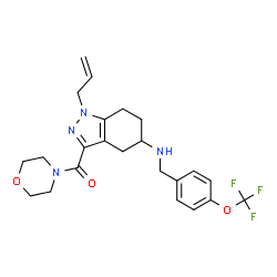 ChemSpider 2D Image | (1-Allyl-5-{[4-(trifluoromethoxy)benzyl]amino}-4,5,6,7-tetrahydro-1H-indazol-3-yl)(4-morpholinyl)methanone | C23H27F3N4O3