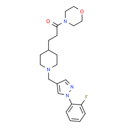 ChemSpider 2D Image | 3-(1-{[1-(2-Fluorophenyl)-1H-pyrazol-4-yl]methyl}-4-piperidinyl)-1-(4-morpholinyl)-1-propanone | C22H29FN4O2