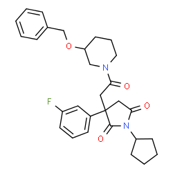 ChemSpider 2D Image | 3-{2-[3-(Benzyloxy)-1-piperidinyl]-2-oxoethyl}-1-cyclopentyl-3-(3-fluorophenyl)-2,5-pyrrolidinedione | C29H33FN2O4