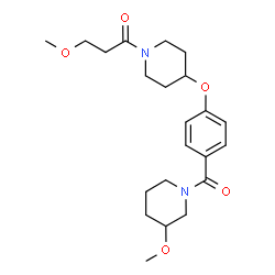 ChemSpider 2D Image | 3-Methoxy-1-(4-{4-[(3-methoxy-1-piperidinyl)carbonyl]phenoxy}-1-piperidinyl)-1-propanone | C22H32N2O5