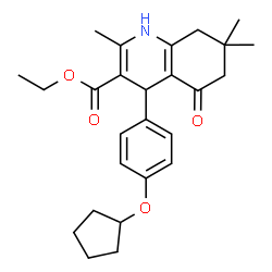 ChemSpider 2D Image | Ethyl 4-[4-(cyclopentyloxy)phenyl]-2,7,7-trimethyl-5-oxo-1,4,5,6,7,8-hexahydro-3-quinolinecarboxylate | C26H33NO4