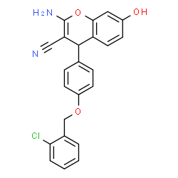 ChemSpider 2D Image | 2-Amino-4-{4-[(2-chlorobenzyl)oxy]phenyl}-7-hydroxy-4H-chromene-3-carbonitrile | C23H17ClN2O3