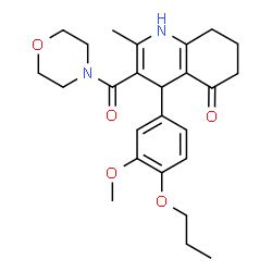 ChemSpider 2D Image | 4-(3-Methoxy-4-propoxyphenyl)-2-methyl-3-(4-morpholinylcarbonyl)-4,6,7,8-tetrahydro-5(1H)-quinolinone | C25H32N2O5