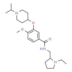 ChemSpider 2D Image | N-[(1-Ethyl-2-pyrrolidinyl)methyl]-3-[(1-isopropyl-4-piperidinyl)oxy]-4-methoxybenzamide | C23H37N3O3