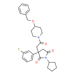 ChemSpider 2D Image | 3-{2-[4-(Benzyloxy)-1-piperidinyl]-2-oxoethyl}-1-cyclopentyl-3-(3-fluorophenyl)-2,5-pyrrolidinedione | C29H33FN2O4