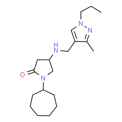 ChemSpider 2D Image | 1-Cycloheptyl-4-{[(3-methyl-1-propyl-1H-pyrazol-4-yl)methyl]amino}-2-pyrrolidinone | C19H32N4O