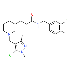 ChemSpider 2D Image | 3-{1-[(5-Chloro-1,3-dimethyl-1H-pyrazol-4-yl)methyl]-3-piperidinyl}-N-(3,4-difluorobenzyl)propanamide | C21H27ClF2N4O
