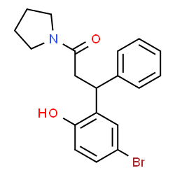 ChemSpider 2D Image | 3-(5-Bromo-2-hydroxyphenyl)-3-phenyl-1-(1-pyrrolidinyl)-1-propanone | C19H20BrNO2