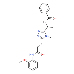 ChemSpider 2D Image | N-{1-[5-({2-[(2-Methoxyphenyl)amino]-2-oxoethyl}sulfanyl)-4-methyl-4H-1,2,4-triazol-3-yl]ethyl}benzamide | C21H23N5O3S