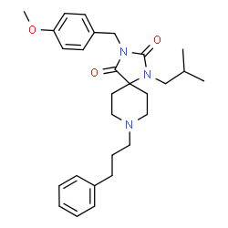 ChemSpider 2D Image | 1-Isobutyl-3-(4-methoxybenzyl)-8-(3-phenylpropyl)-1,3,8-triazaspiro[4.5]decane-2,4-dione | C28H37N3O3