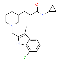ChemSpider 2D Image | 3-{1-[(7-Chloro-3-methyl-1H-indol-2-yl)methyl]-3-piperidinyl}-N-cyclopropylpropanamide | C21H28ClN3O