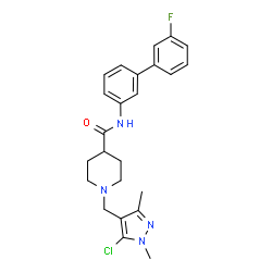 ChemSpider 2D Image | 1-[(5-Chloro-1,3-dimethyl-1H-pyrazol-4-yl)methyl]-N-(3'-fluoro-3-biphenylyl)-4-piperidinecarboxamide | C24H26ClFN4O