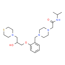 ChemSpider 2D Image | 2-(4-{2-[2-Hydroxy-3-(4-thiomorpholinyl)propoxy]benzyl}-1-piperazinyl)-N-isopropylacetamide | C23H38N4O3S